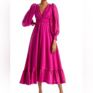 New! Sabina Musayev Frida Open Back Midi Dress small fuchsia